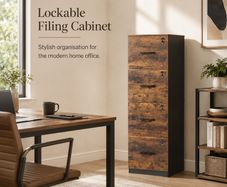 4 Drawer Lockable Filing Cabinet for A4 Files Rustic Brown and Black