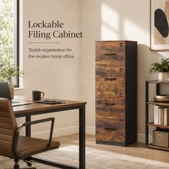 4 Drawer Lockable Filing Cabinet for A4 Files Rustic Brown and Black
