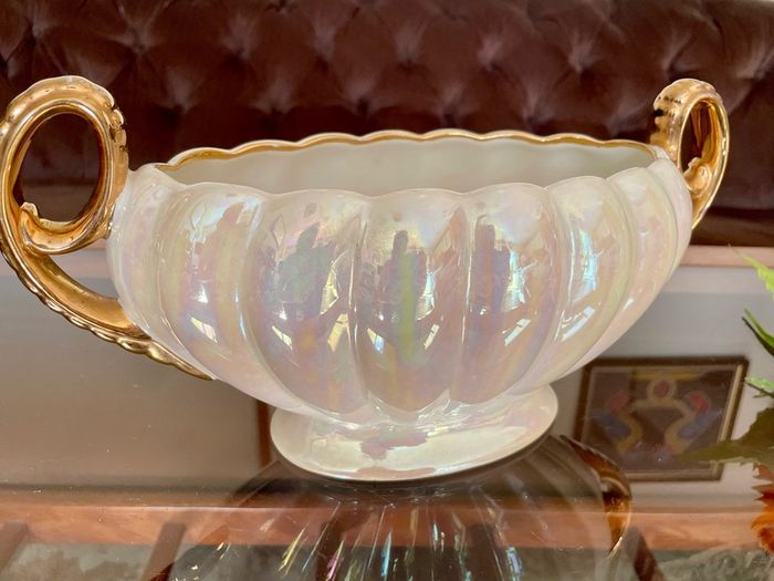 Vintage H J  Wood Burslem Pearlescent Lustre Mantel Vase with Gold Handles