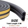 Draught Excluder Tape for Door Window, Self-Adhesive Weather Stripping, 6M Type D Sealing Foam Tape Strip Against Cold Draught/Anti-Collision/Soundproof/Waterproof/Dustproof Black Image 2