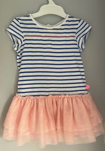 Billieblush girls white & blue striped dress with peach tulle Age 3 V.good condition