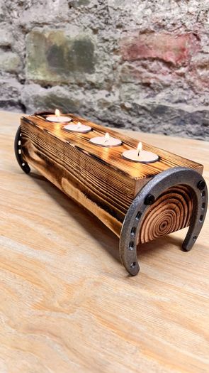 Rustic candle holder lucky charming, Handmade