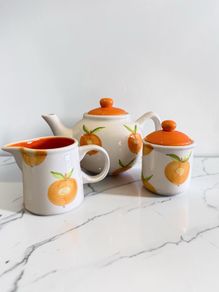 New Bright Citrus Hand-Painted Ceramic Tea Set