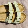 White and cream leather sandals with gold buckles size 40 Image 6