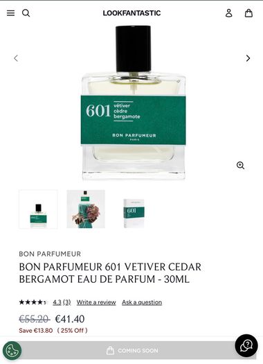 Bon Parfumeur 601 - Vetiver Cedre Bergamote Eau de Parfum 30ml