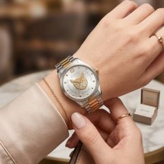 (New) Gucci Two-Tone Watch with Iconic Mystic Cat Dial, Swiss Made