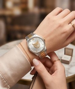 (New) Gucci Two-Tone Watch with Iconic Mystic Cat Dial, Swiss Made