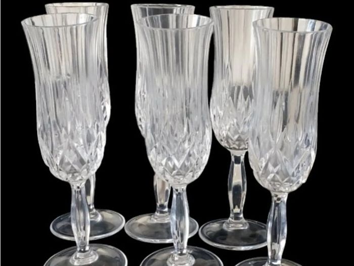 6 x Vintage RCR Harrods Crystal Champagne Flutes