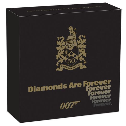2021 Tuvalu 1 oz Silver Bullion Coin - James Bond Diamonds are Forever 50th Anniversary. Proof. (CoA + Original Box)