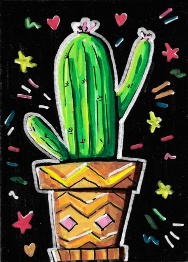 Original ACEO Card Cactus Painting Acrylic