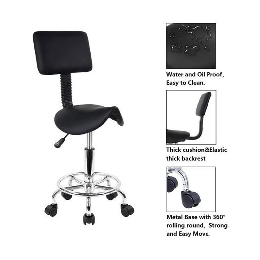 Rolling Saddle Stool Spa Salon Chair Black