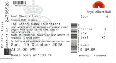 The Grand Sumo Tournament 2025 Final Ticket - Royal Albert Hall - 0003