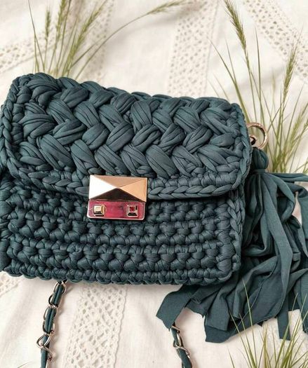 Handmade Crochet Crossbody Bag ,Bottle Green ,Emerald