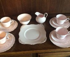 15 Piece 1930s Tuscan bone china  baby pink tea set