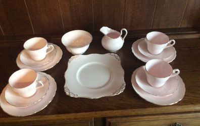 15 Piece 1930s Tuscan bone china  baby pink tea set