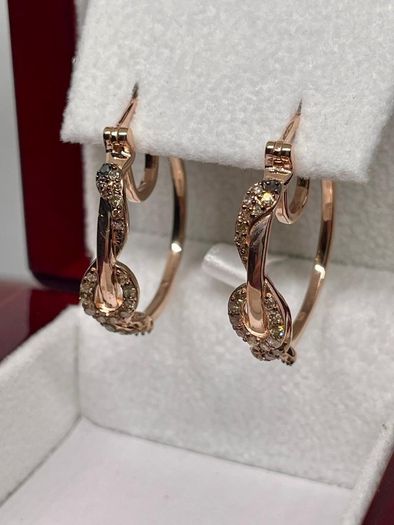 Champagne Diamond, Black Diamond J Hoop Half Hoop Earring