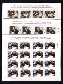 2005 Ireland 50th Anniversary of the Ireland's Membership of the United Nations Commemorative Stamp Sheetlet Plate 1A1A1A1A Fine CDS Used with Dublin cancel of 14th October 2005 (First day of issue) on envelope extract.