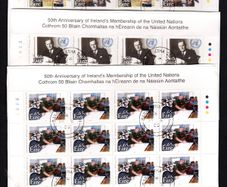 2005 Ireland 50th Anniversary of the Ireland's Membership of the United Nations Commemorative Stamp Sheetlet Plate 1A1A1A1A Fine CDS Used with Dublin cancel of 14th October 2005 (First day of issue) on envelope extract.