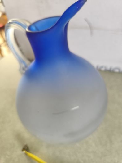 Vintage from the 1980s blue Frosted Art Glass Carafe / vase