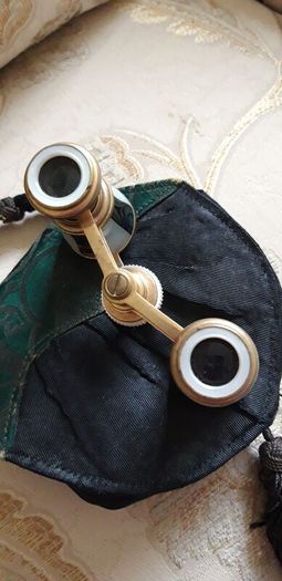 Antique Mother of Pearl Opera Glasses and Bag