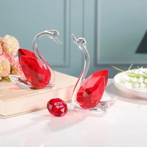 Set of 2 Crystal Red Swans 40th Anniversary Wedding Gifts for Parents Glass Animals Collectibles Figurines Keepsakes 40 Years of Marriage Presents for Couple Unique Ornament for Home Decor