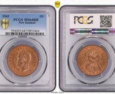 New Zealand 1943 1d penny PCGS MS64RB Rare this nice