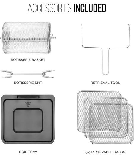 Multifunctional Digital Air Fryer+ Rotisserie, Dehydrator, Convection Oven, 17 Touch-screen Presets, Fry, Roast, Dehydrate & Bake, Auto Shutoff, Accessories Included, XL 10L Family Size, Black (FREE POSTAGE)