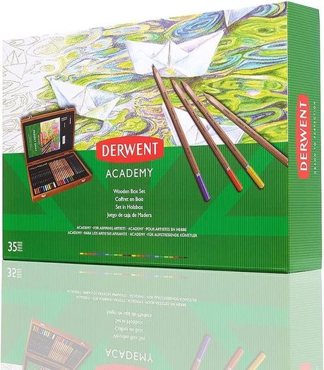 Academy Wooden Gift Box,Complete 35 Piece Art Set with Colouring Pencils,Pastels & Accessories, Ideal Collection for Drawing, Sketching & Crafts, Premium Hobbyist Quality Kit