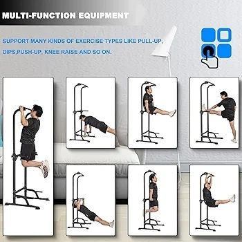 Pull Up & Dip Station Dip Stand Power Tower, Adjustable Height Home Strength Training Fitness Workout Station, Suitable for Teenagers, Women, Men