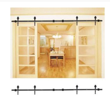 8FT Double Door Splicing Carbon Steel Barn Door Rollers Hanging Rail Kit Sliding Door Rail Hardware Hanging Track Pulleys