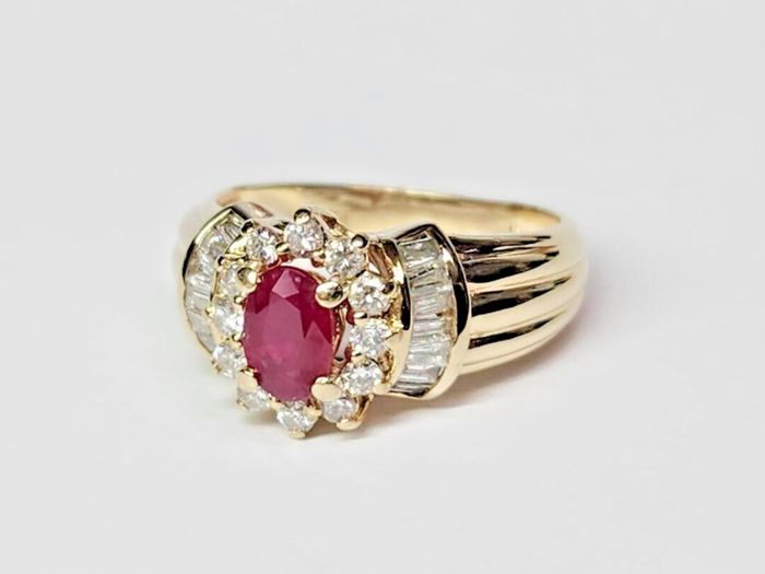 GENUINE 14k Oval Ruby Diamond Accent Halo Ring Sz 5.25