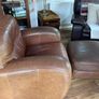 Armchair brown leather and footstool Image 6