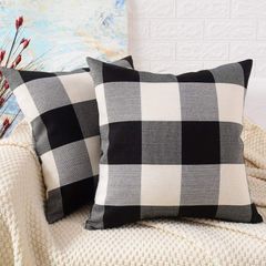 Pack of 2, Plaid Linen Decorative Square Throw Pillow Cover Cushion Covers Pillowcase, Home Decor Decorations For Sofa Couch Bed Chair 16x16 Inch/40x40 cm (Black+White)