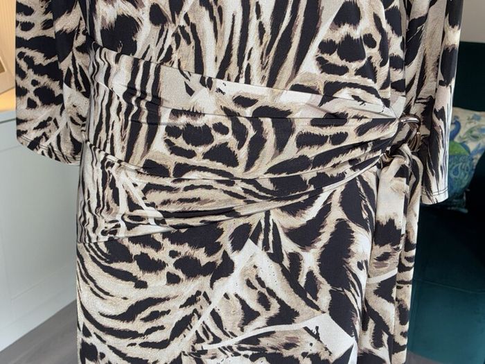 Wallis Ladies Knee-length Black and Beige Animal-print Dress with gathered side tie.