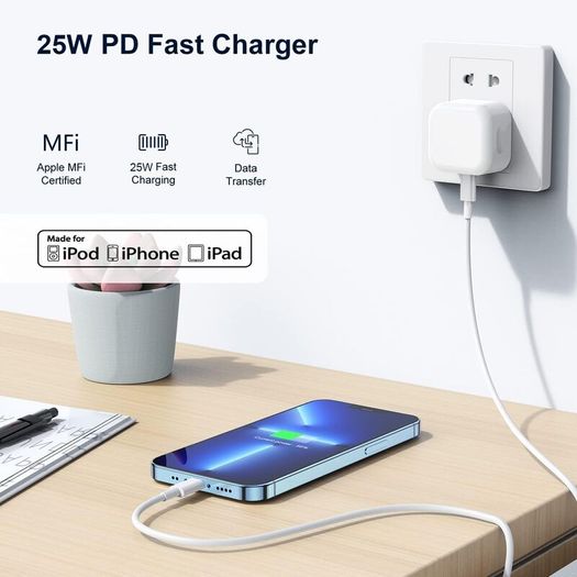 iPad Plug USB C,25W New Apple iPad Charger Plug Fast Charge UK for i Pad Pro 12.9 11 13 inch 4th 5th 6th M4 2024 Generation/Air 10.9 11 13 inch 5th Gen M2 M3/Mini 6 A17 Pro/Pad 10th 2022 A16 11th 2025