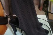 Black stretch peeptoe stiletto ankle boots