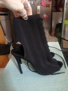 Black stretch peeptoe stiletto ankle boots