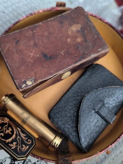 Antique Victorian Edwardian Traveller Box with Contents Job Lot