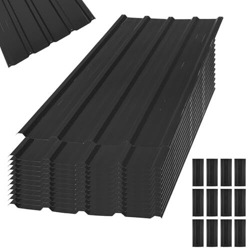 12 x Trapezoidal Sheet 7 m, 110 x 45 cm, Metal Galvanised Rust Resistant Weatherproof Profile Sheet Roof Sheet Corrugated Sheet Roof Panels Tool Shed Carport (BLACK-12 Pieces)