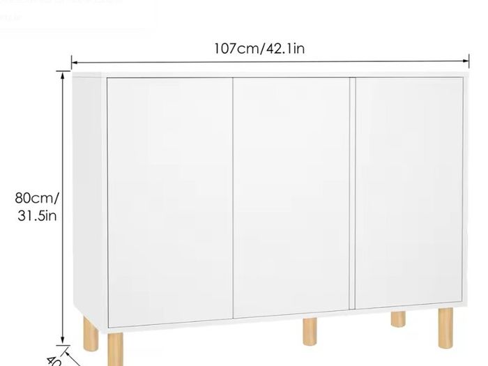White Sideboard Cabinet with 3 Doors Scandinavian Storage Unit with Adjustable Shelves 107x40x80 cm