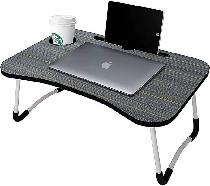 Laptop Bed Table Lap Standing Desk for Bed and Sofa Breakfast Bed Tray Laptop Lap Desk Folding Coffee Tray Notebook Stand Reading Holder for Couch Floor Kids(60 x 40 cm) (Black)