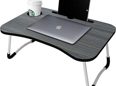 Laptop Bed Table Lap Standing Desk for Bed and Sofa Breakfast Bed Tray Laptop Lap Desk Folding Coffee Tray Notebook Stand Reading Holder for Couch Floor Kids(60 x 40 cm) (Black)