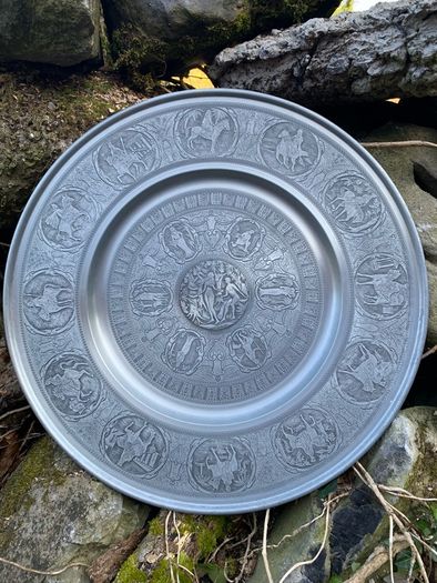 Vintage Biblical pewter wall plaque