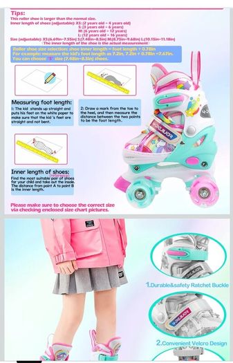 Kids Adjustable Unicorn Roller Skates (Light-Up Wheels) - Size S (UK 6C-9C)