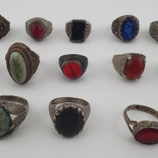 Antique Lot of 15 Bohemian Brass Rings  Assorted Ethnic & Tribal Designs