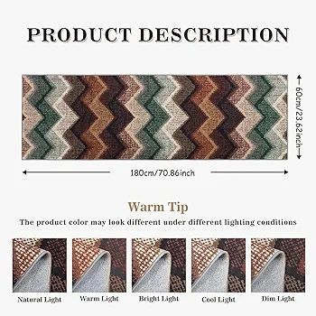 Boho Runner Rugs for Hallway Non Slip 60x180cm, Geometric Washable Kitchen Carpet Runner, Bohemian Long Hall Rug for Entryway Bedroom Laundry Living Room, Low Pile Non Shedding, Brown Green