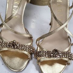 MARIAN Gold Leather diamante strappy heels Sz 38 ( Fit 5UK) - Rrp 135 (New)