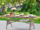 Weatherproof Patio Dining Table 8 seater with Storage Shelf  Acacia Wood & Rattan, Seats 8 Polyrattan Garden Dining Table with FSC Acacia Wood Top 190 x 90 cm Weatherproof Outdoor Table