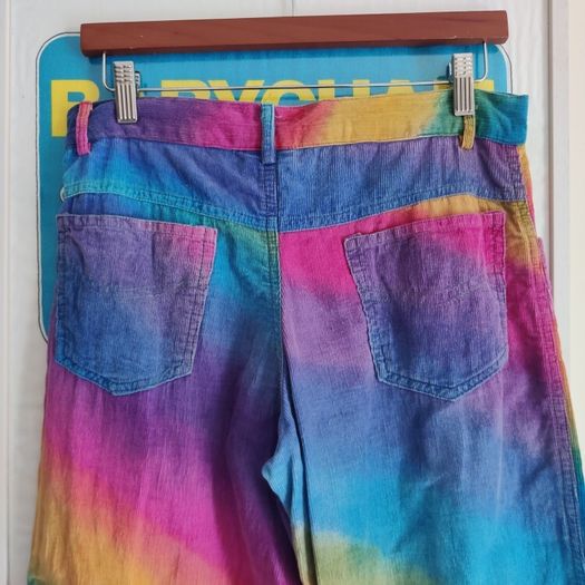 VINTAGE 1990s rainbow tie dye corduroy cotton flares S M Made in India Pride lgbtq festival