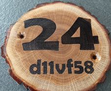 Personalised House number with eircode door plaque, oak slice